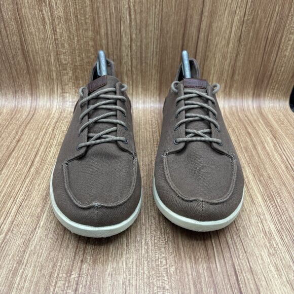 OluKai Shoes Mens 10 Manoa Brown Canvas Lace Up Boat Loafer Textile - Picture 2 of 8